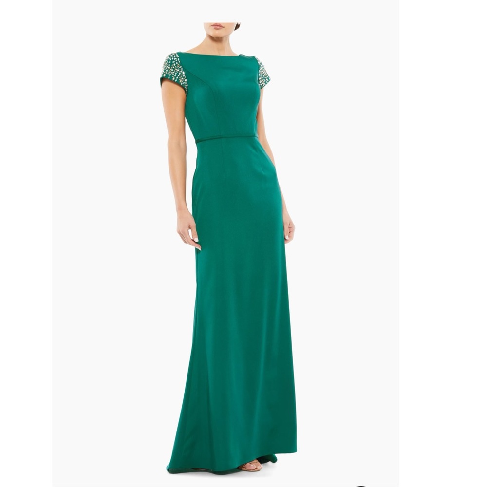Mac Duggal Embellished Cap Sleeve A-Line Gown